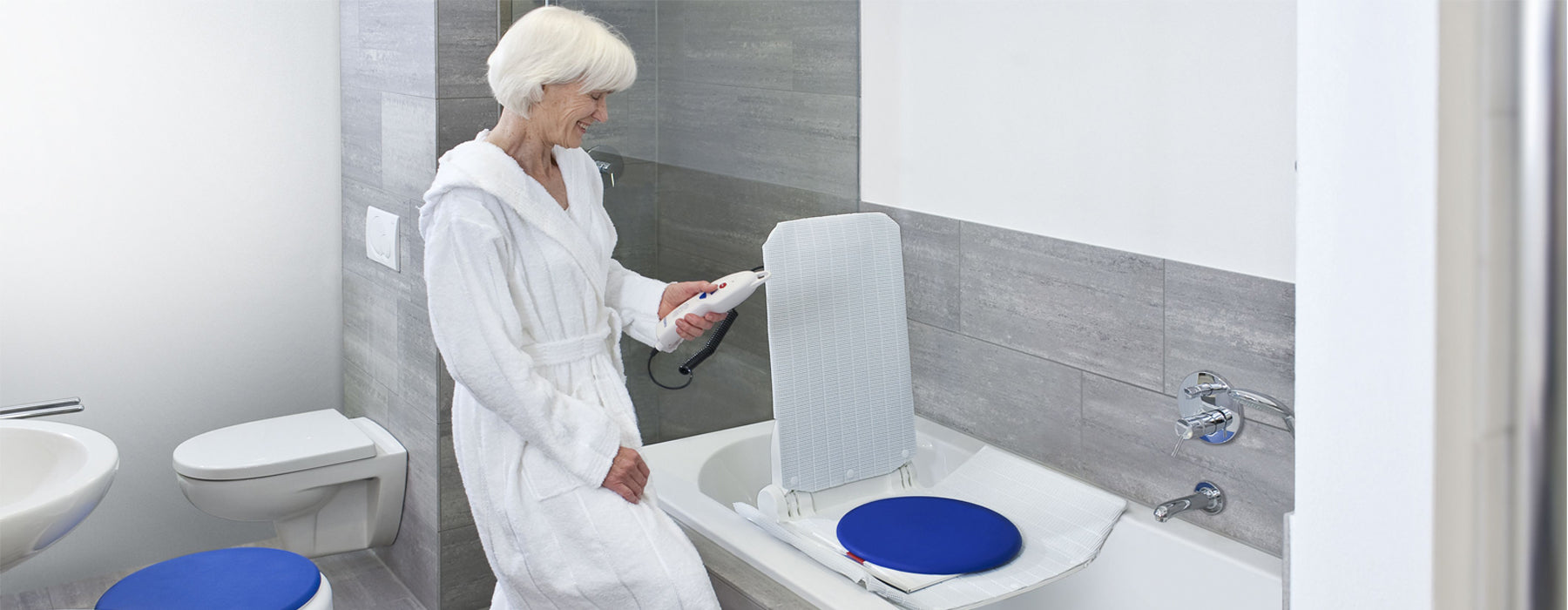 The Aquatec Orca bath lift is an electric bath chair that lowers and lifts the user in and out of the bath, reducing the strain on the user and preventing the risk of falls